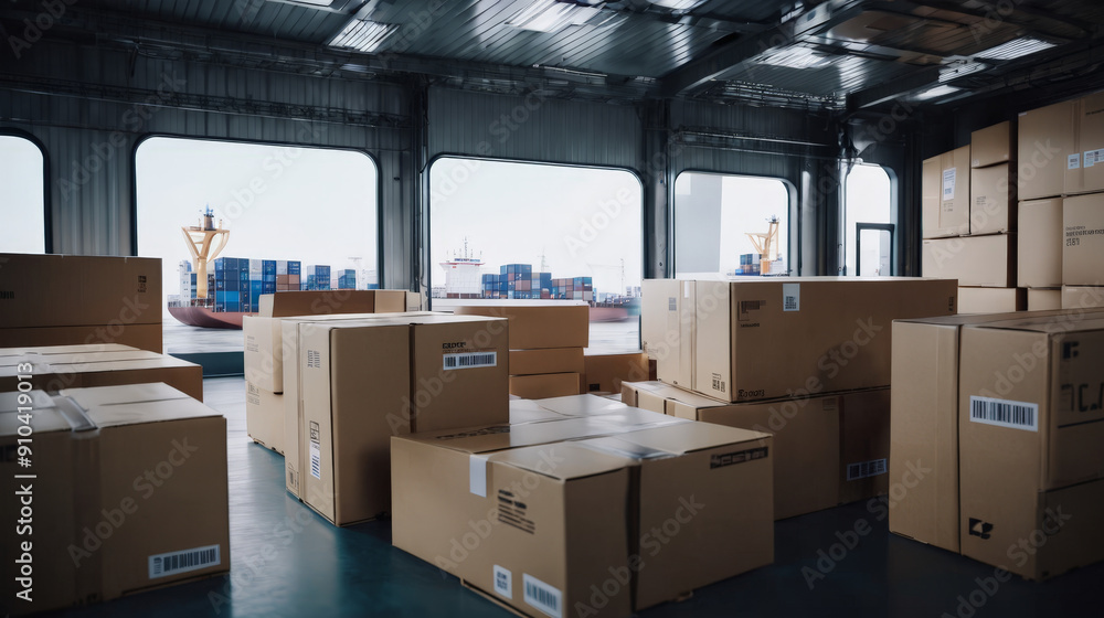 Room Filled With Boxes in Front of Large Windows Room Filled With Boxes in Front of Large Windows