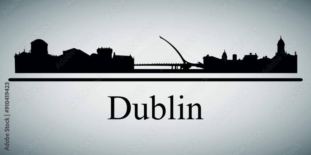 Fototapeta premium The city skyline. Dublin. Silhouettes of buildings. Vector on a gray background