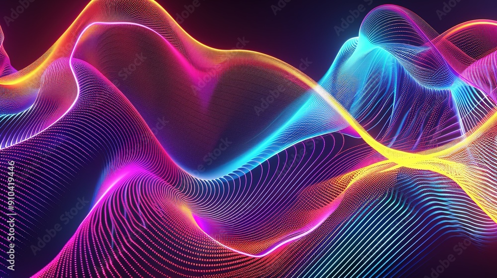 Fototapeta premium Colorful Neon Waves Flowing Through The Space Creating Light Patterns At Night
