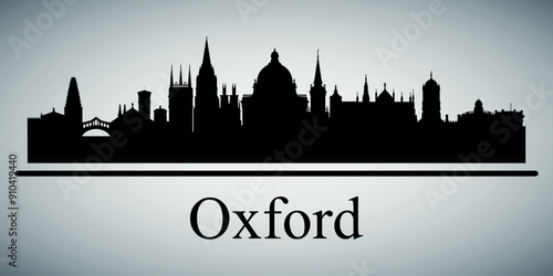 The city skyline. Oxford. Silhouettes of buildings. Vector on a gray background