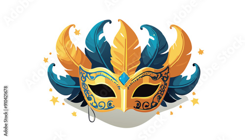 Colorful Carnival Mask with Ornate Feathers and Festive Decorations, Perfect for Celebrations and Masquerade Parties