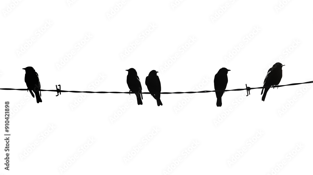 silhouette of birds on a wire against a white background silhouette of birds on a wire against a white background