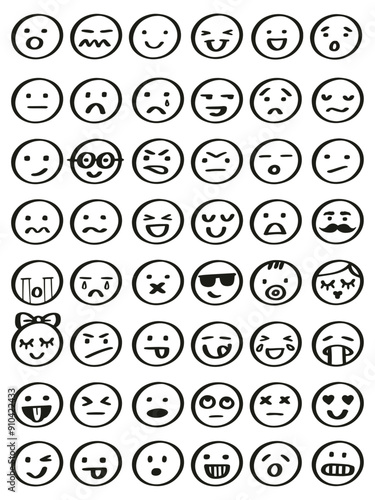 Obraz na płótnie black and white hand drawn faces with different face expressions doodle vector set isolated on white background w salonie