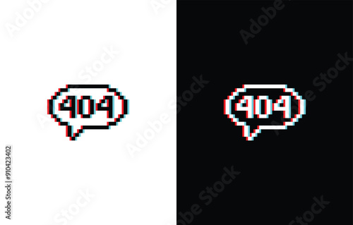 glich effect 404 error icon 8 bit, pixel art computer 404 laptop icon for game logo.