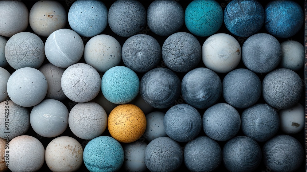 A close-up photo of a set of eggs, with the single yellow egg at their center A close-up photo of a set of eggs, with the single yellow egg at their center