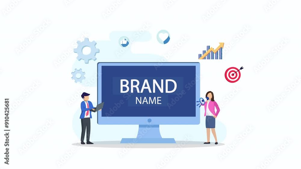 Business brand vector concept, Building brand marketing strategy. Brand name, brand reputation 2d video animation 4k clip Business brand vector concept, Building brand marketing strategy. Brand name, brand reputation 2d video animation 4k clip