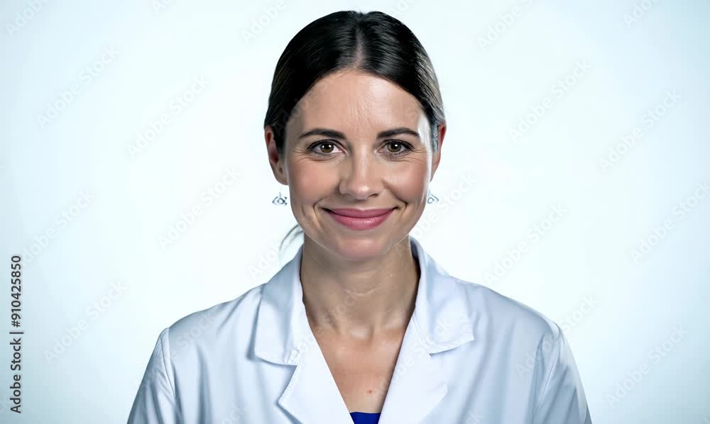 Portrait of a happy female doctor smiling at the camera with white background Portrait of a happy female doctor smiling at the camera with white background