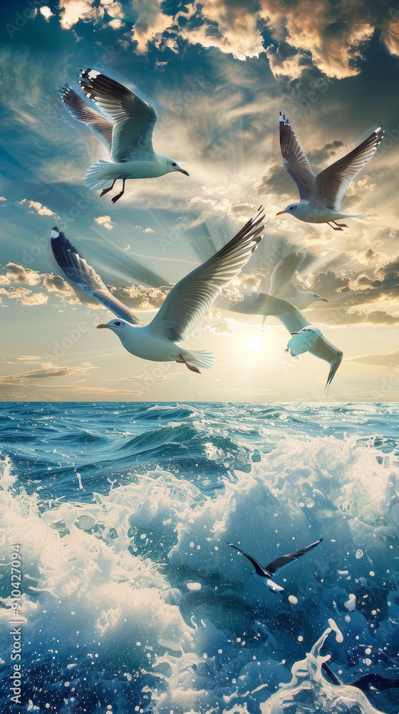 Fototapeta premium Seagulls in Flight Captured in Stunning Detail