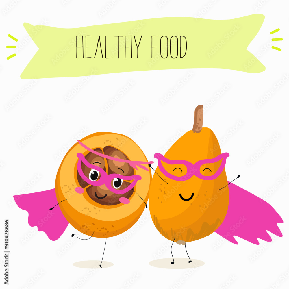 Naklejka premium Cute loquat, medlar character with many expressions, fruit different activities, poses vector illustration flat design set.
