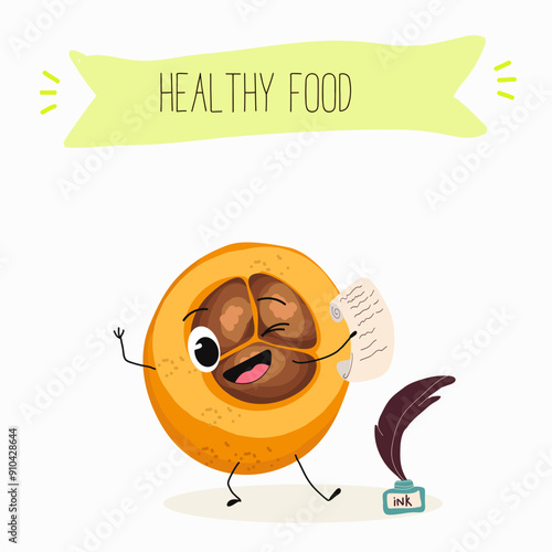 Cute loquat, medlar character with many expressions, fruit different activities, poses vector illustration flat design set.
