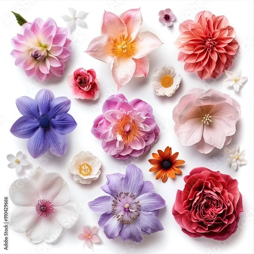 Flower Clipart Set, Scrapbooking Art Concept, Gardening Brand Logo, Floral Sticker Sheet, Isolated Floral Art and Design, Natural Beauty Plant Collection, White Background Easy Custom Editing