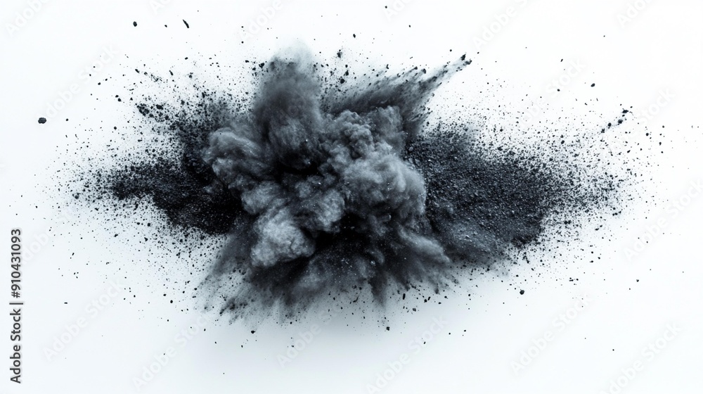 Charcoal dust and gunpowder explosion isolated on white background, top view, showcasing the gritty texture and intense effect, perfect for creative and industrial applications, Generative AI
Charcoal dust and gunpowder explosion isolated on white background, top view, showcasing the gritty texture and intense effect, perfect for creative and industrial applications, Generative AI