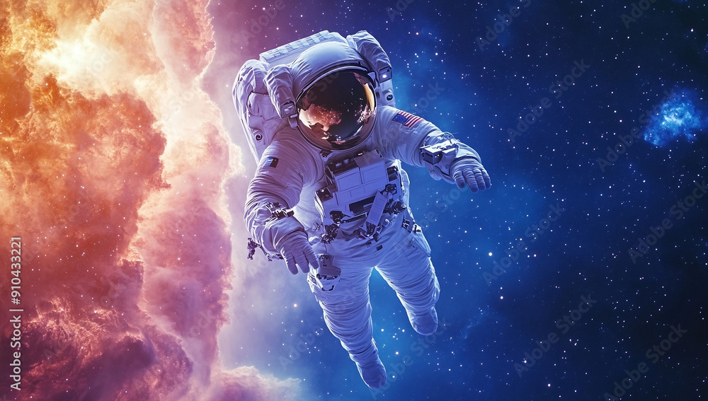 An astronaut floating in space with an outer cosmos background of ...