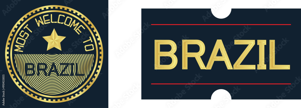 Naklejka premium Welcome Brazil stamp seal and Sticker, Vector Illustration Abstract Editable image