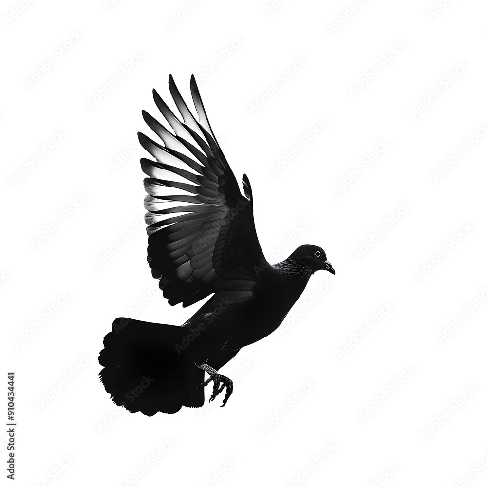 Fototapeta premium Abstract pigeon flying silhouette, white background