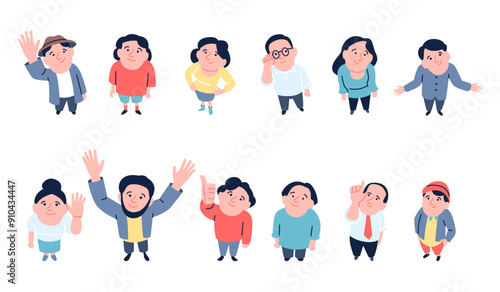 People looking up top view. Overhead human group, happy surprise shocked faces, men women gazing and standing, flat recent vector characters