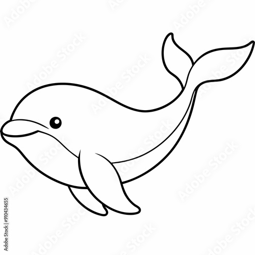 Whale vector illustration. Outline drawing colouring page in underwater book or page for children.