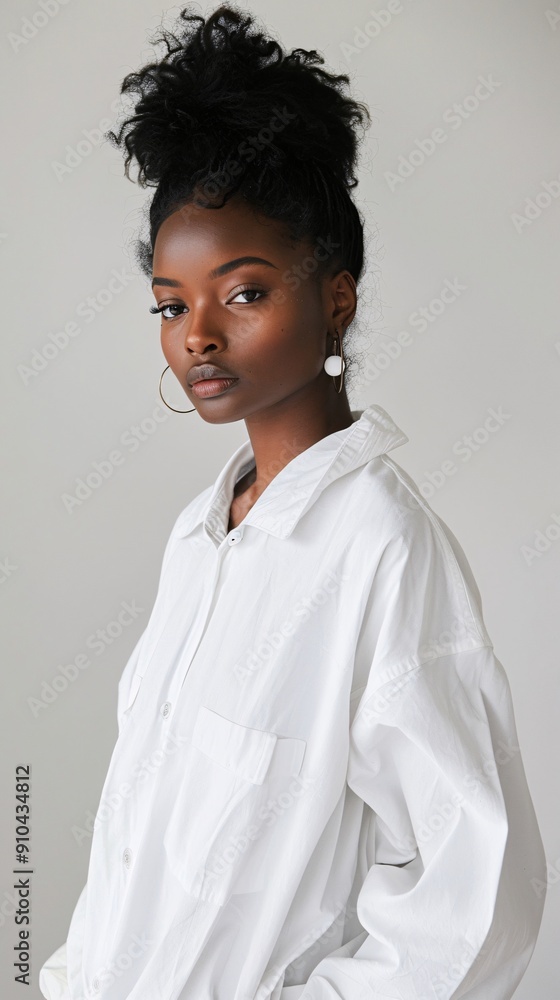 portrait of african american woman in white shirt