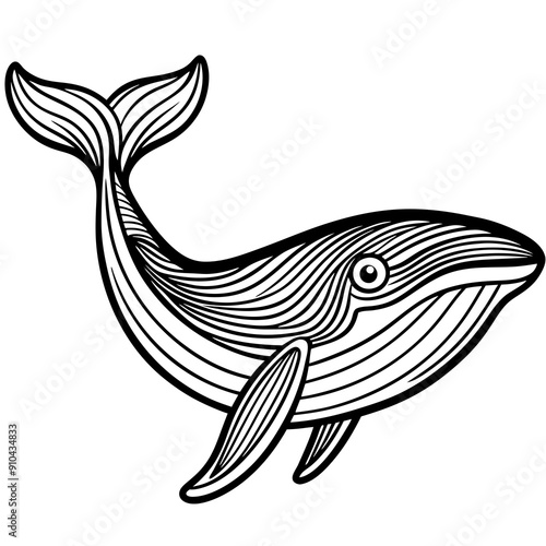 Whale vector illustration. Outline drawing colouring page in underwater book or page for children.