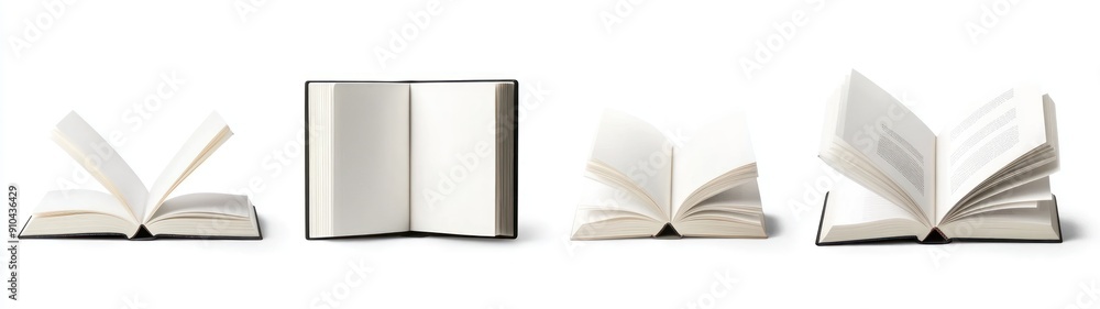 Four Open Books with Different Angles and Page Positions Four Open Books with Different Angles and Page Positions