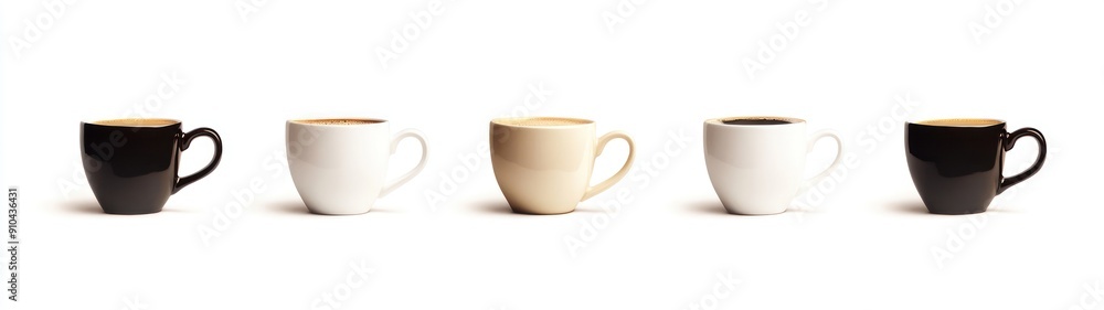 Five Coffee Cups of Different Colors and Contents Five Coffee Cups of Different Colors and Contents