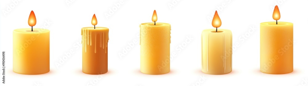 Five Lit Candles With Varying Wax Drippings Five Lit Candles With Varying Wax Drippings