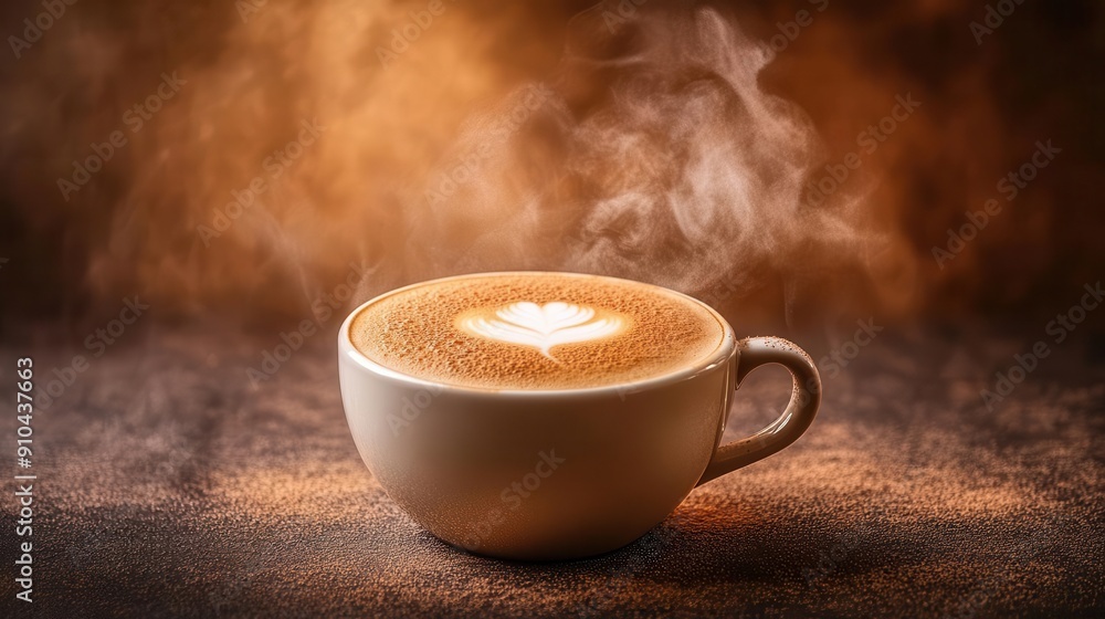steaming cup of cappuccino with intricate latte art wisps of aromatic vapor rising against a warm rich brown background soft lighting accentuates the creamy foam and deep espresso tones steaming cup of cappuccino with intricate latte art wisps of aromatic vapor rising against a warm rich brown background soft lighting accentuates the creamy foam and deep espresso tones