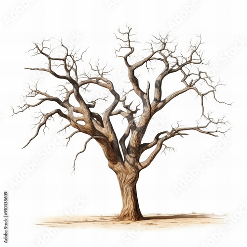 Dry Tree In Desert Isolated On White Background