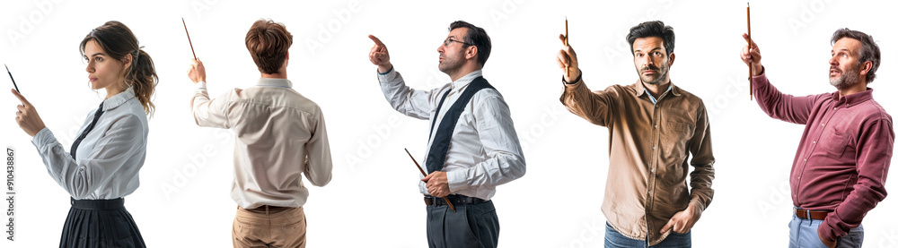 Pack of Male Teacher Holding Pointer Teaching set on transparent Background Pack of Male Teacher Holding Pointer Teaching set on transparent Background