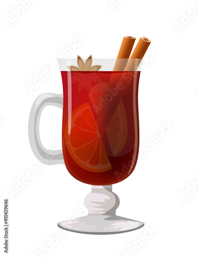 Mulled wine cocktail isolated on a white background. Vector autumn cocktail.