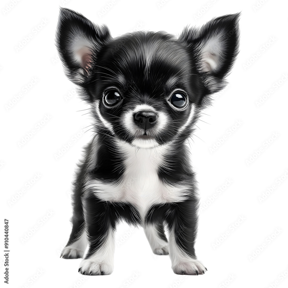 black and white Chihuahua puppy standing isolated on transparent background Generative Ai. black and white Chihuahua puppy standing isolated on transparent background Generative Ai.