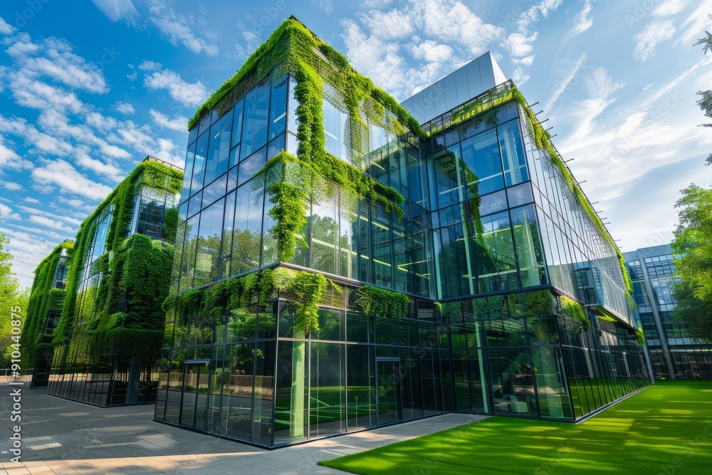 eco friendly modern glass office building with green environment eco friendly modern glass office building with green environment