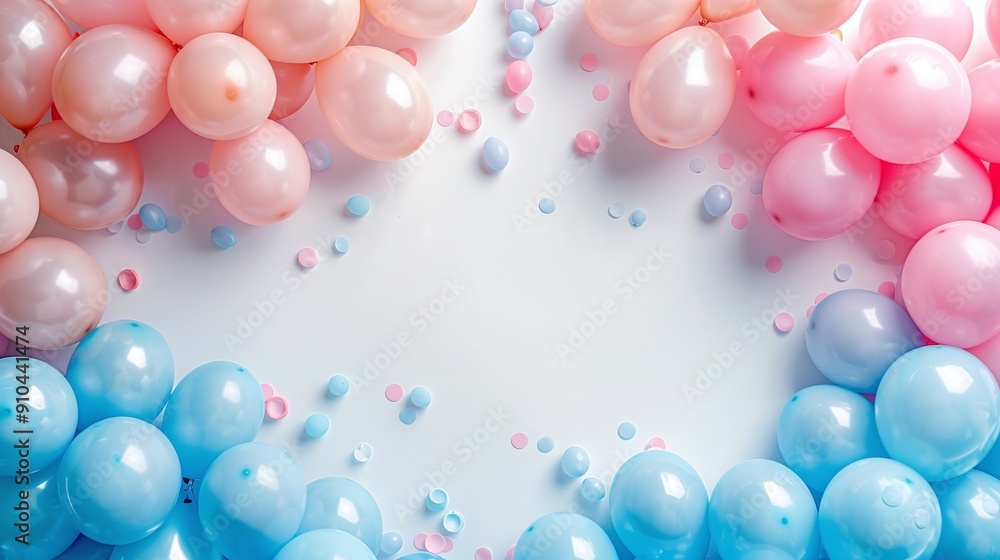 Pastel Pink and Blue Balloons with Confetti on White Background, Ideal for Baby Showers, Gender Reveal Invitations, Marketing Materials, and Celebration Banners with Ample Copyspace
Pastel Pink and Blue Balloons with Confetti on White Background, Ideal for Baby Showers, Gender Reveal Invitations, Marketing Materials, and Celebration Banners with Ample Copyspace