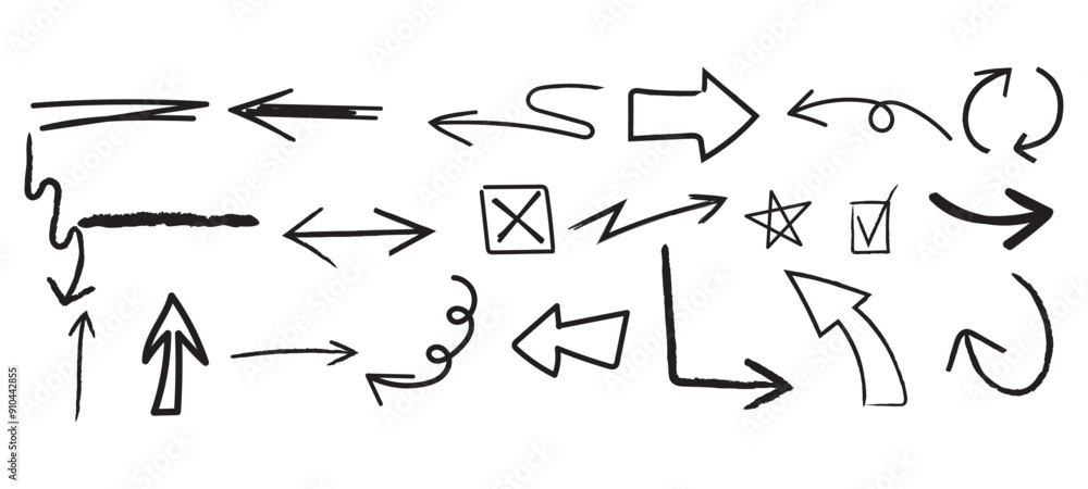 Hand drawn Chalk pencil arrows doodle set. direction pointers in sketch style, scribbles and circle boxes. Doodle curved chalk darts. cute cartoon pencil sketches of decorative icons. Hand drawn Chalk pencil arrows doodle set. direction pointers in sketch style, scribbles and circle boxes. Doodle curved chalk darts. cute cartoon pencil sketches of decorative icons.