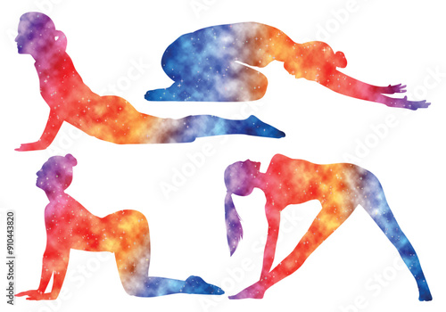 Colorful watercolor Male and female Doing Yoga vector illustration