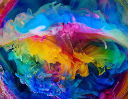 A vibrant swirl of blue, red, yellow, green, and purple hues creates a dynamic abstract pattern. Perfect for backgrounds, or any creative project needing a burst of color and fluidity.