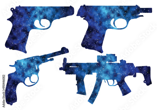Colorful watercolor Weapon or Pistol or guns vector art