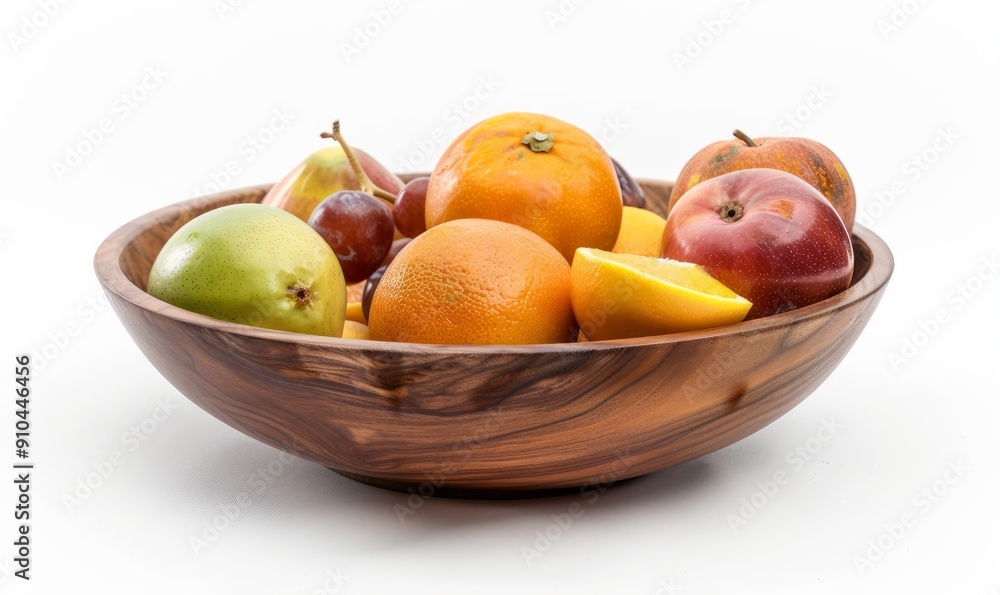 Fruit bowl with wood background isolated on white Fruit bowl with wood background isolated on white