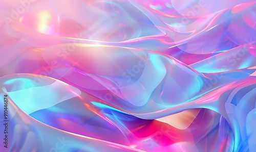 Hologram Background. Neon Futuristic Illustration. Shiny Shapes. Iridescent Gradient. Hipster Fluid. Pastel Paper. Pearlescent Texture. Blue Blur Surface. Pink Hologram Background