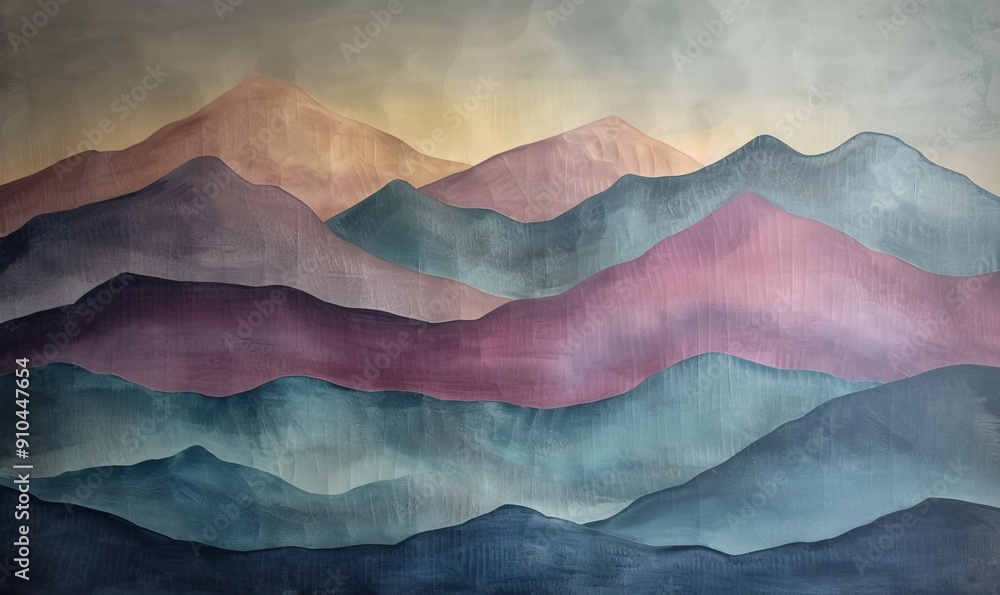 Mountains outlined in pastel on canvas Mountains outlined in pastel on canvas