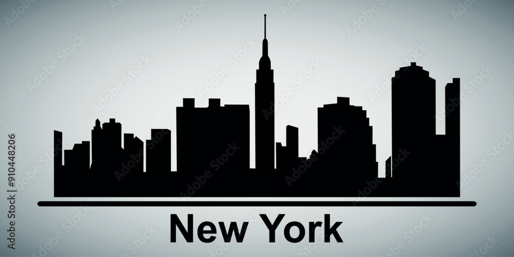 Fototapeta premium The city skyline. New York. Silhouettes of buildings. Vector on a gray background 