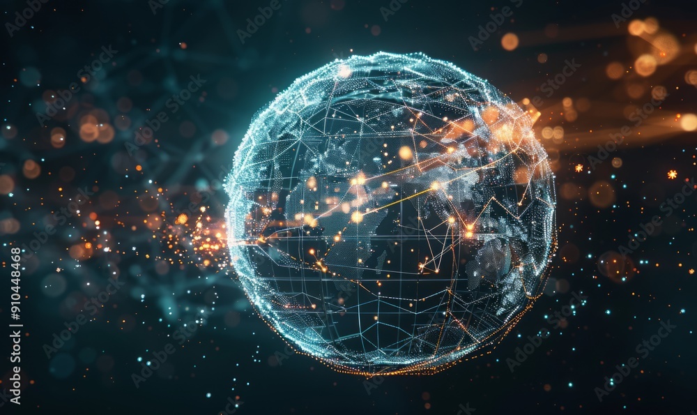 Sci-fi abstract sphere with particles and lines. Worldwide technology connections. Futuristic illustration. Global digital connections AI. Sci-fi abstract sphere with particles and lines. Worldwide technology connections. Futuristic illustration. Global digital connections AI.
