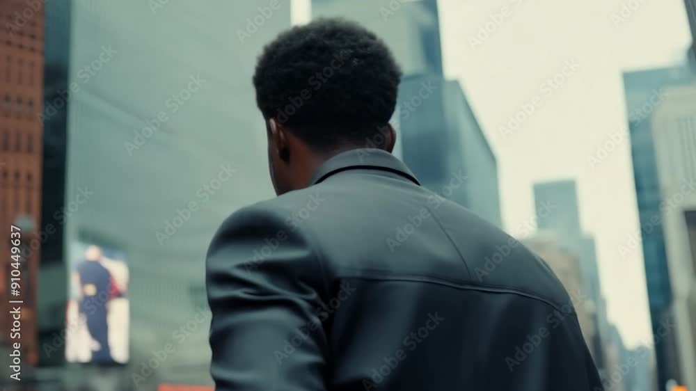 A young man strolls through a vibrant urban area, surrounded by tall buildings and digital displays, enjoying the afternoon ambiance A young man strolls through a vibrant urban area, surrounded by tall buildings and digital displays, enjoying the afternoon ambiance