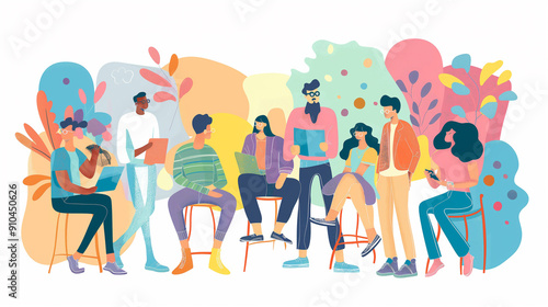 A group of people are sitting in chairs and reading books
