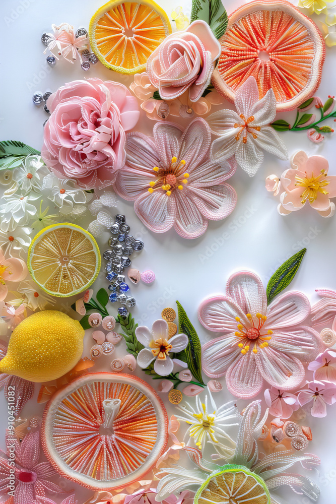 Embroidered Flowers, Aesthetics, Guipure, Felt, Art, Handicraft, Volumetric Flowers Background, Bright Flowers, Fruits Embroidered Flowers, Aesthetics, Guipure, Felt, Art, Handicraft, Volumetric Flowers Background, Bright Flowers, Fruits