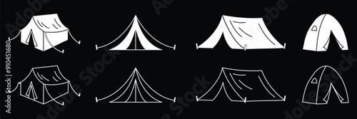 Set of camping tent icon collection. Hiking camp symbol. Vector Illustration.