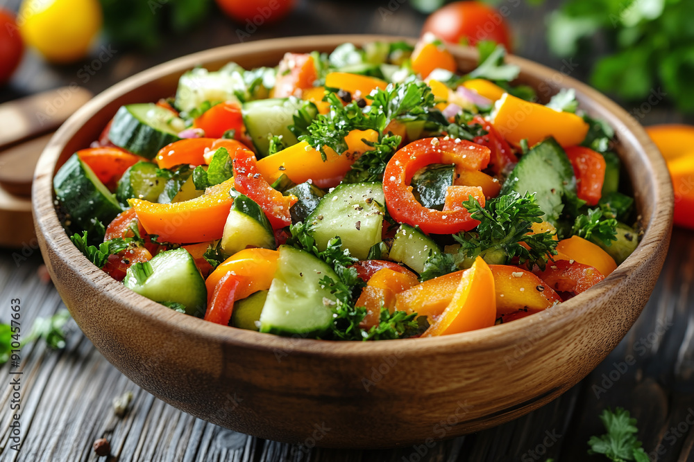 Photograph of a Salad Bowl Filled with Mixed Vegetables: Highlighting healthy meals. Photograph of a Salad Bowl Filled with Mixed Vegetables: Highlighting healthy meals.