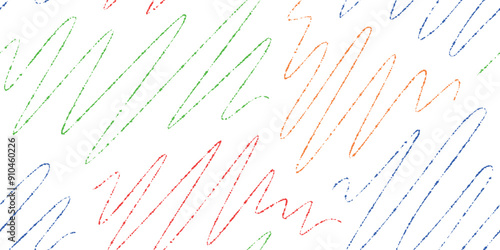 Colorful charcoal lines. Thin hand drawn crayon strokes seamless pattern