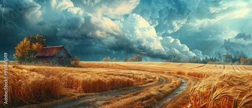 Stormy Agricultural Landscape. Farming, Ecology, Health, Sustainabillity Concept  photo