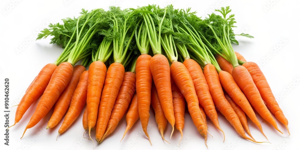 A Bunch of Fresh Carrots with Green Tops, White Background, Vibrant Orange and Green, Carrot Harvest, carrot, vegetable, food A Bunch of Fresh Carrots with Green Tops, White Background, Vibrant Orange and Green, Carrot Harvest, carrot, vegetable, food